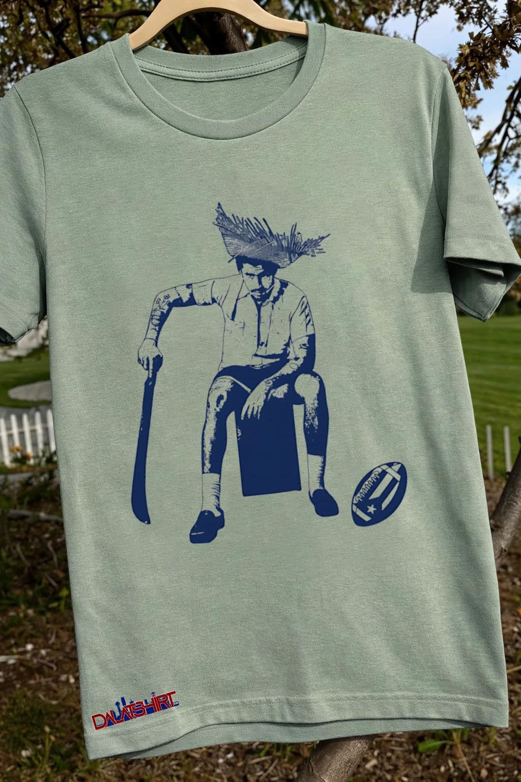 Sitting Man Straw Hat Machete Puerto Rico Flag Football shirt