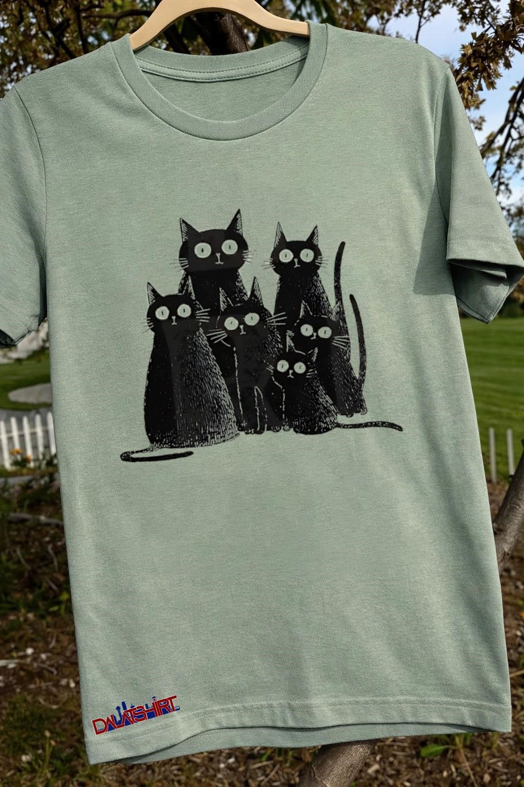 Six Black Cats With Big Eyes Artistic Drawing shirt