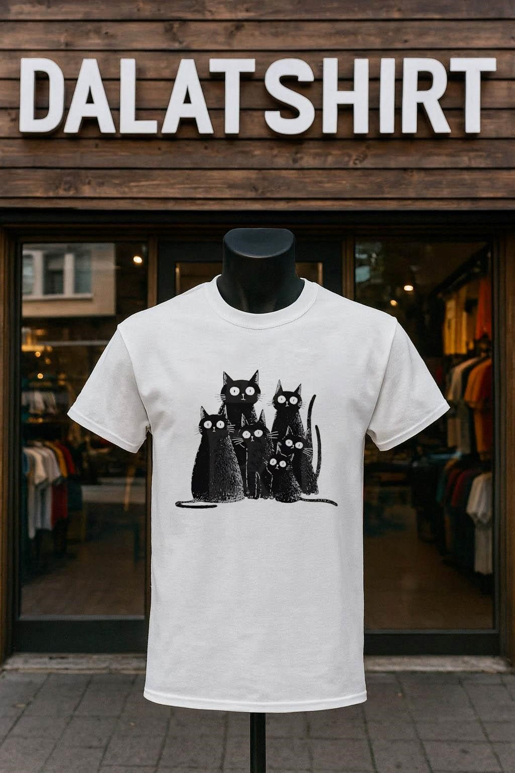 Six Black Cats With Big Eyes Artistic Drawing shirt