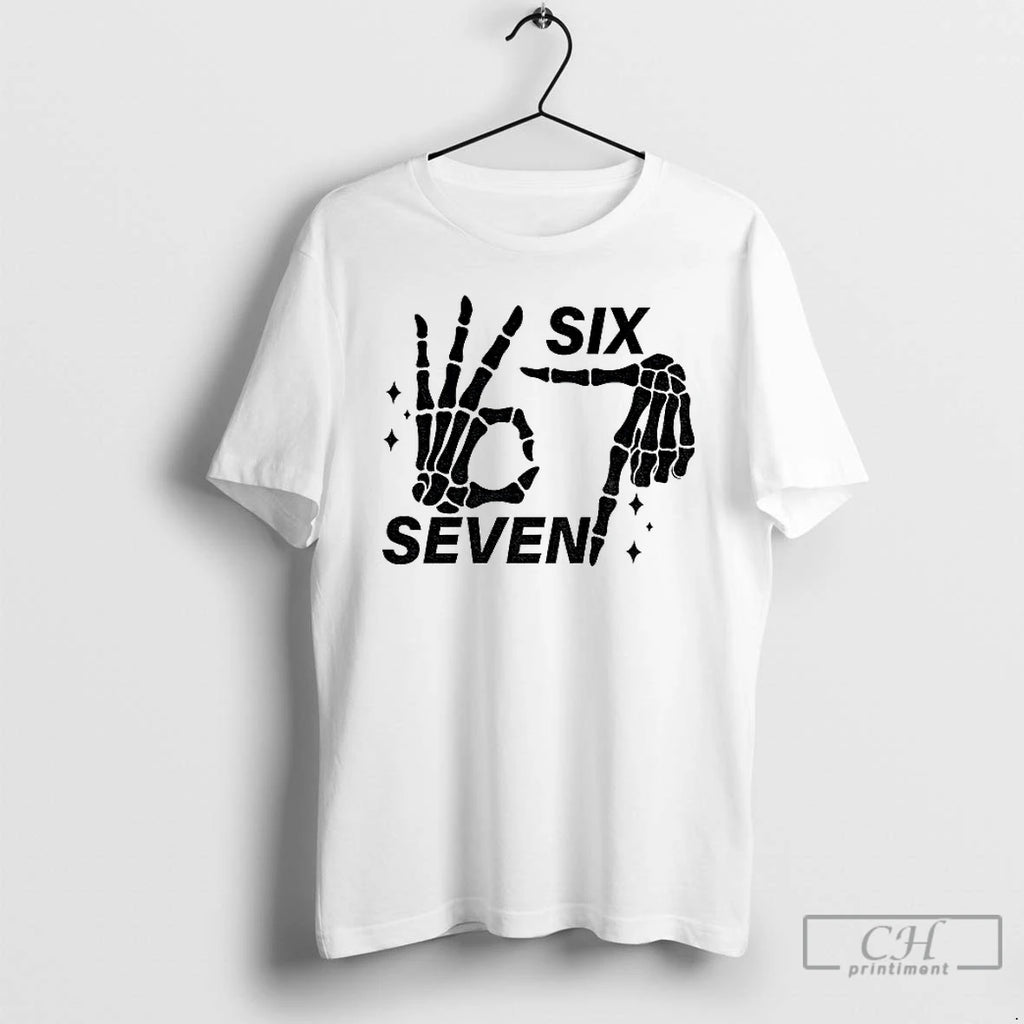 Six Seven 6 7 Meme Funny Skeleton Hands Funny Halloween T Shirts