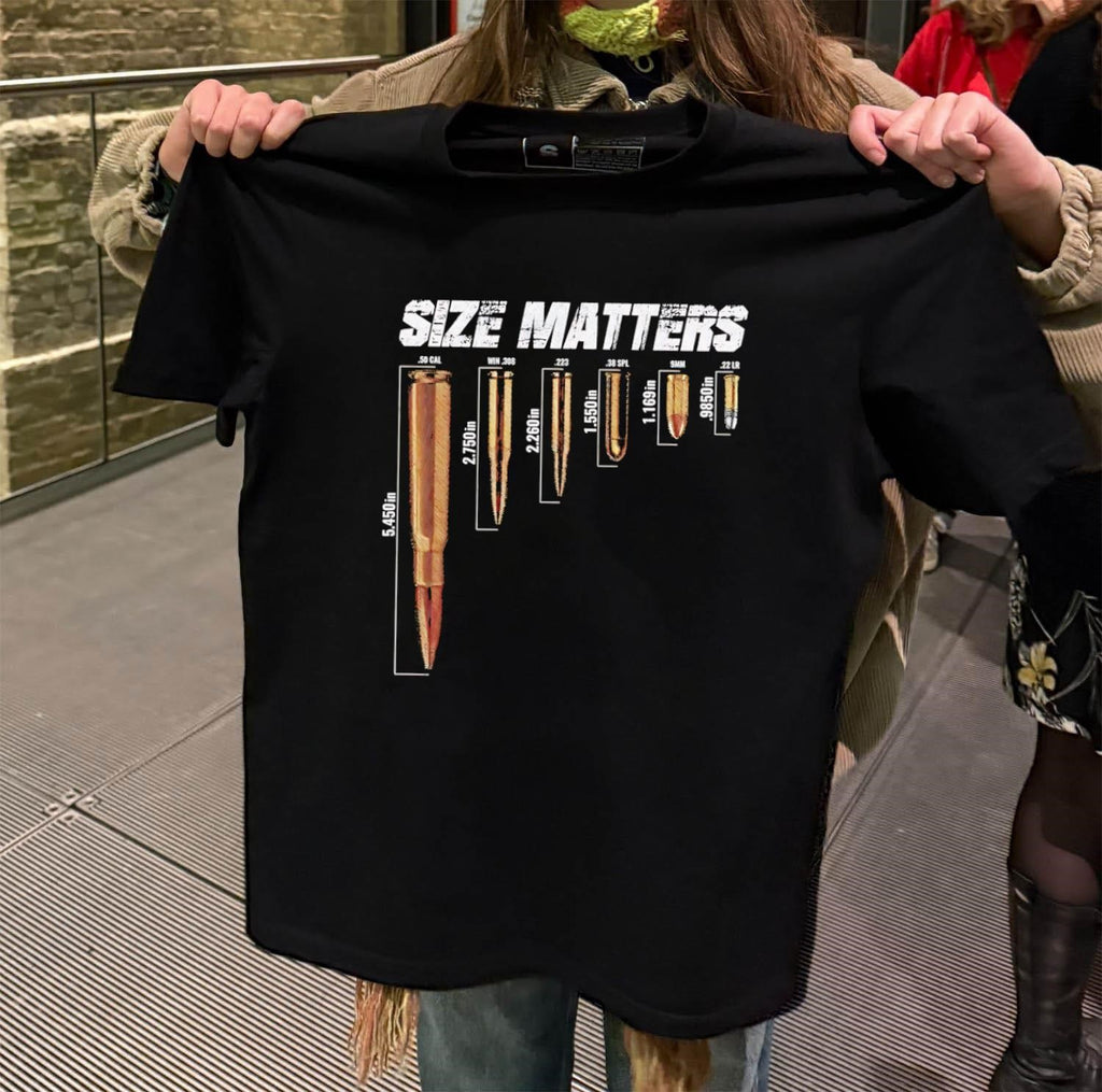 Size Matters Ammo Caliber Comparison Chart Graphic shirt