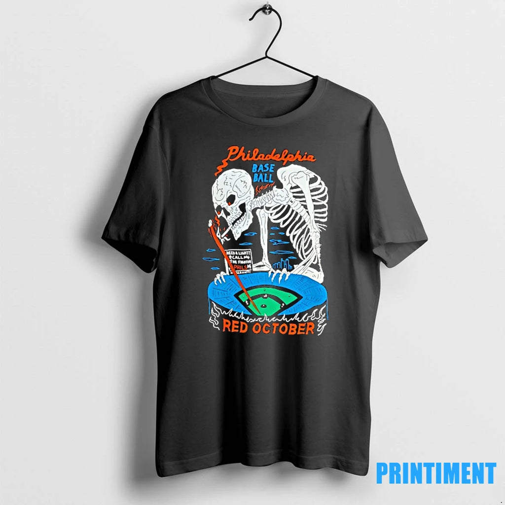 Skeleton Philadelphia Phillies Baseball Red October Halloween Tshirts Sweater