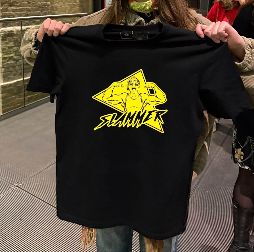 Slammer Muscle Man Headband Sunglasses Flexing Pose shirt
