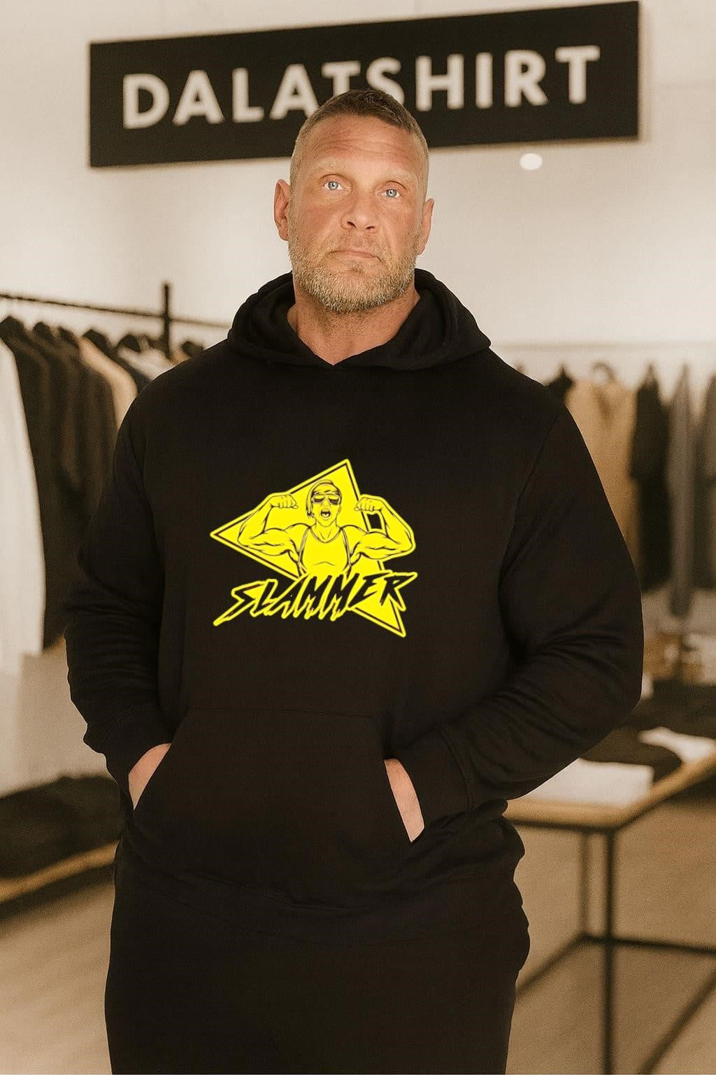 Slammer Muscle Man Headband Sunglasses Flexing Pose shirt