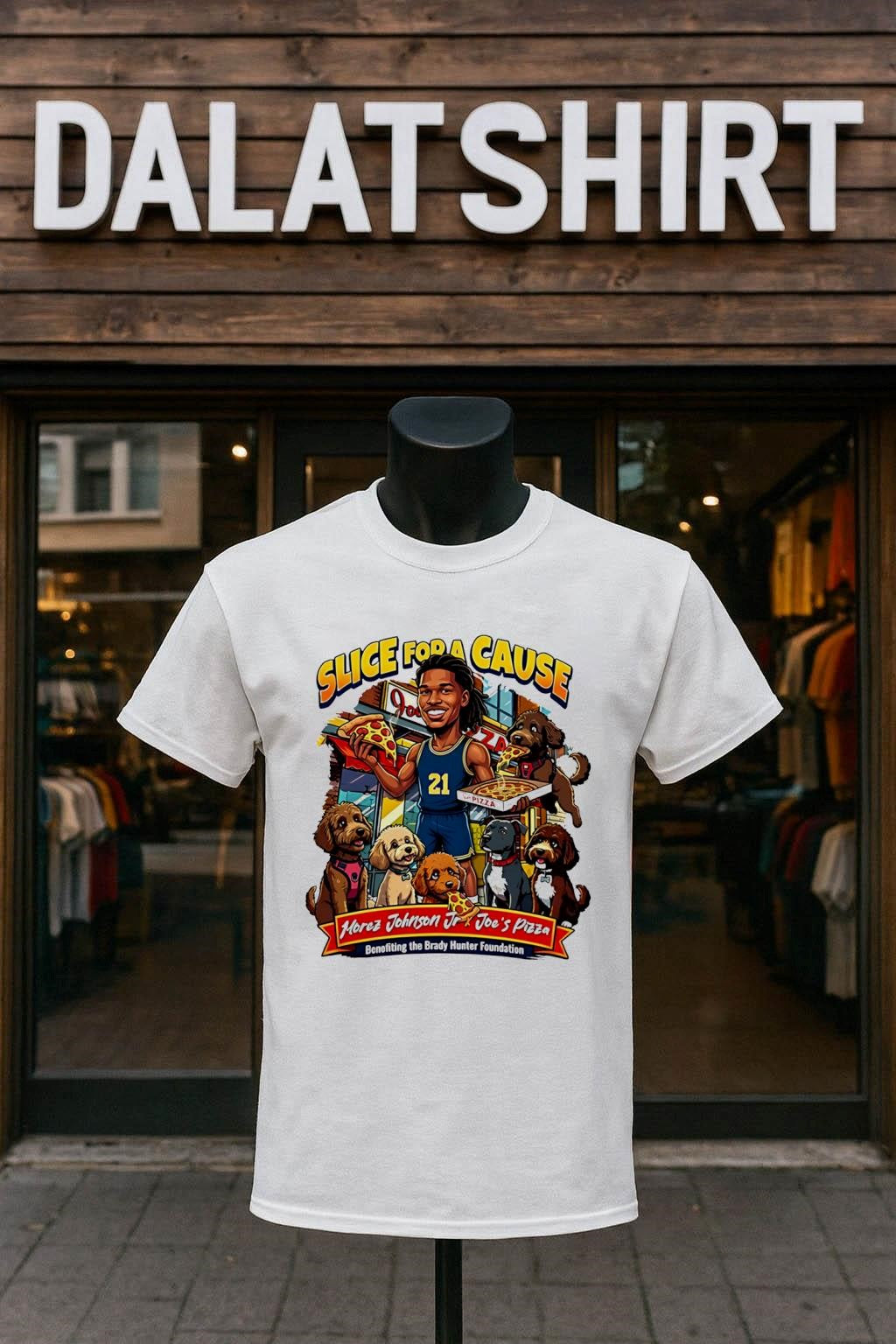 Slice for a Cause Morez Johnson Jr Joe’s Pizza shirt