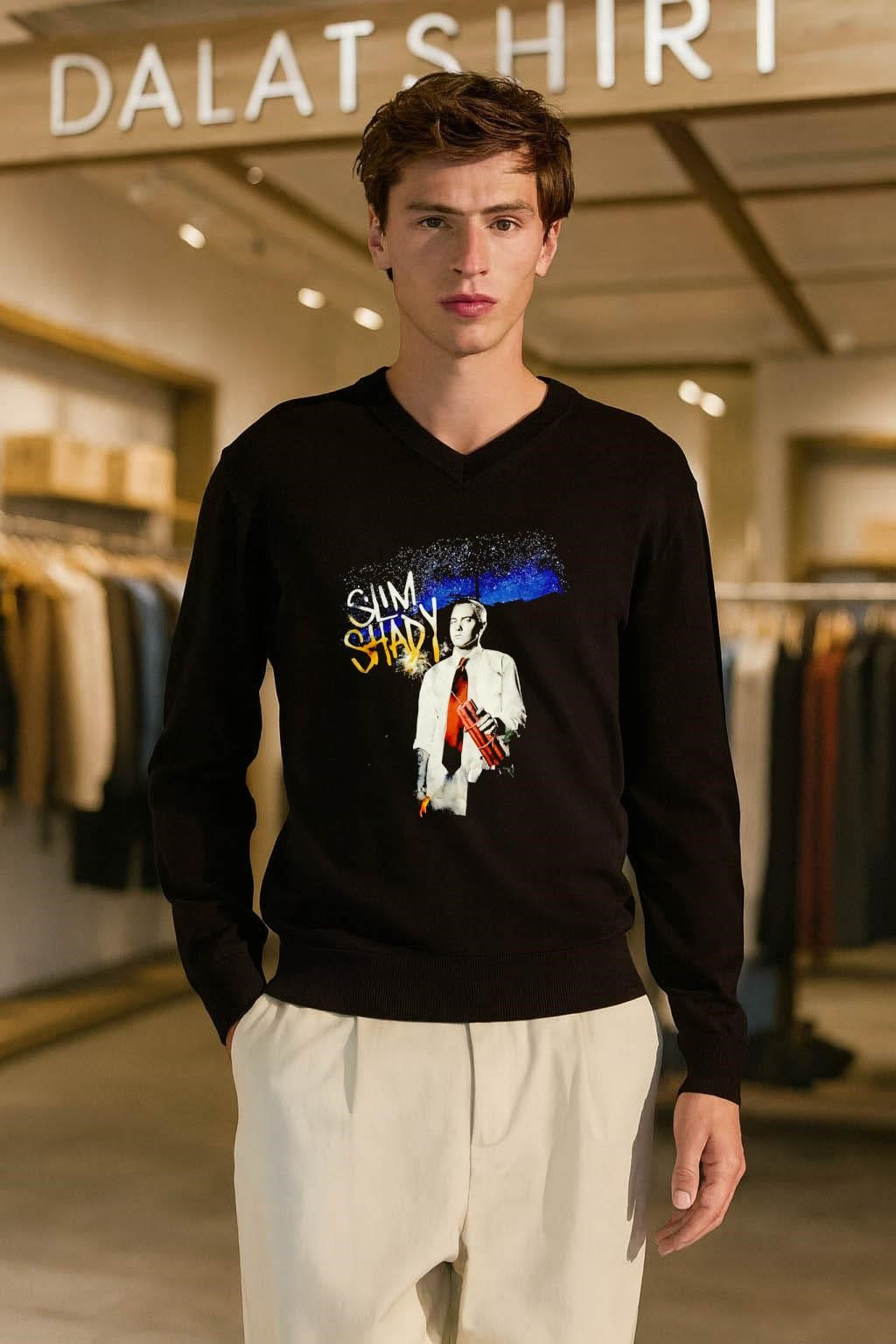 Slim Shady Eminem Holding Dynamite Sticks Night Sky Rap Graphic shirt