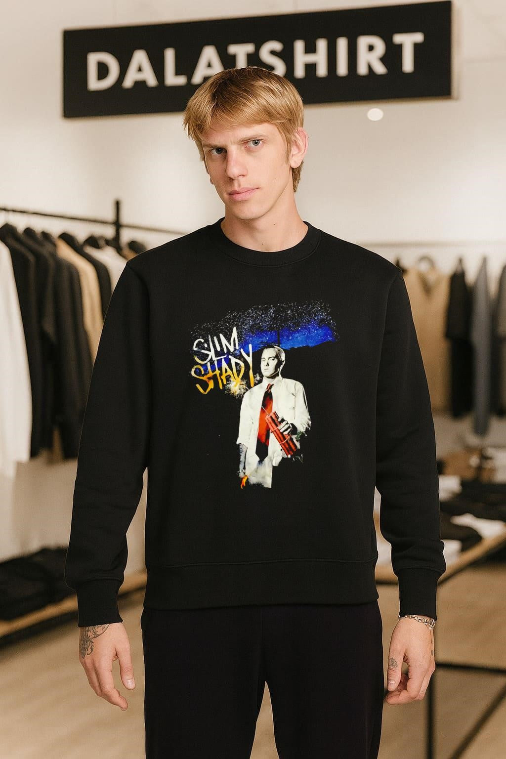 Slim Shady Eminem Holding Dynamite Sticks Night Sky Rap Graphic shirt