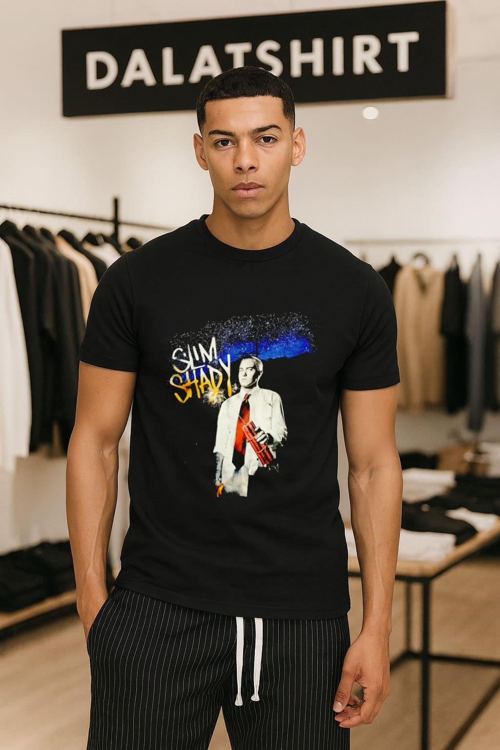 Slim Shady Eminem Holding Dynamite Sticks Night Sky Rap Graphic shirt