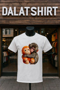 Small Brown Monkey Hugging Orange Stuffed Toy Animal shirt