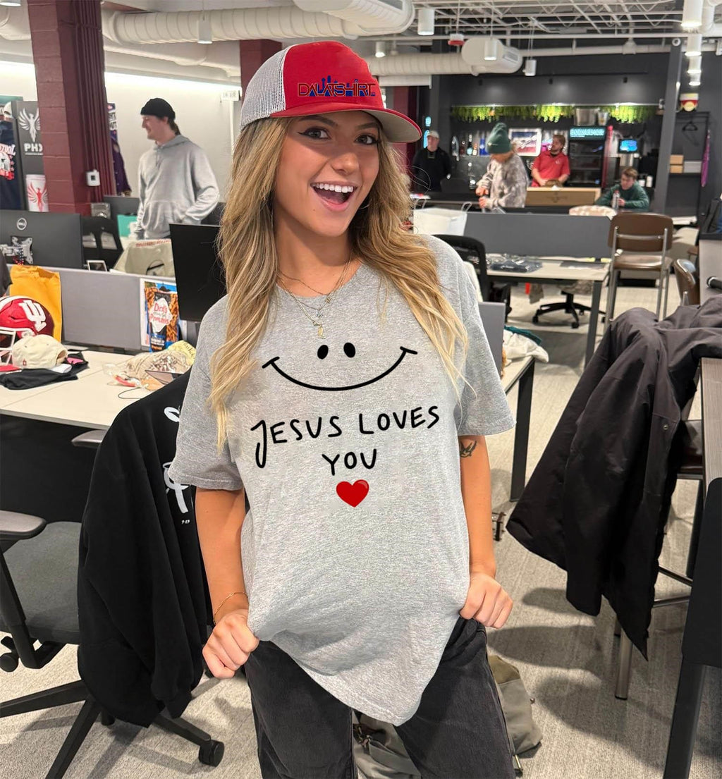 Smiley Face Jesus Loves You Heart shirt
