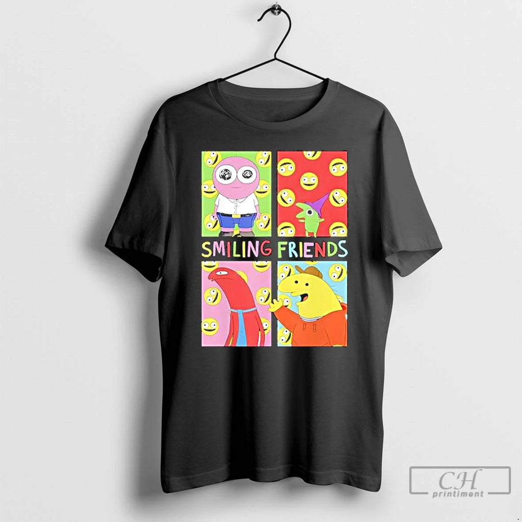 Smiling Friends Pop Art Character Grid Funny Cartoon T Shirts