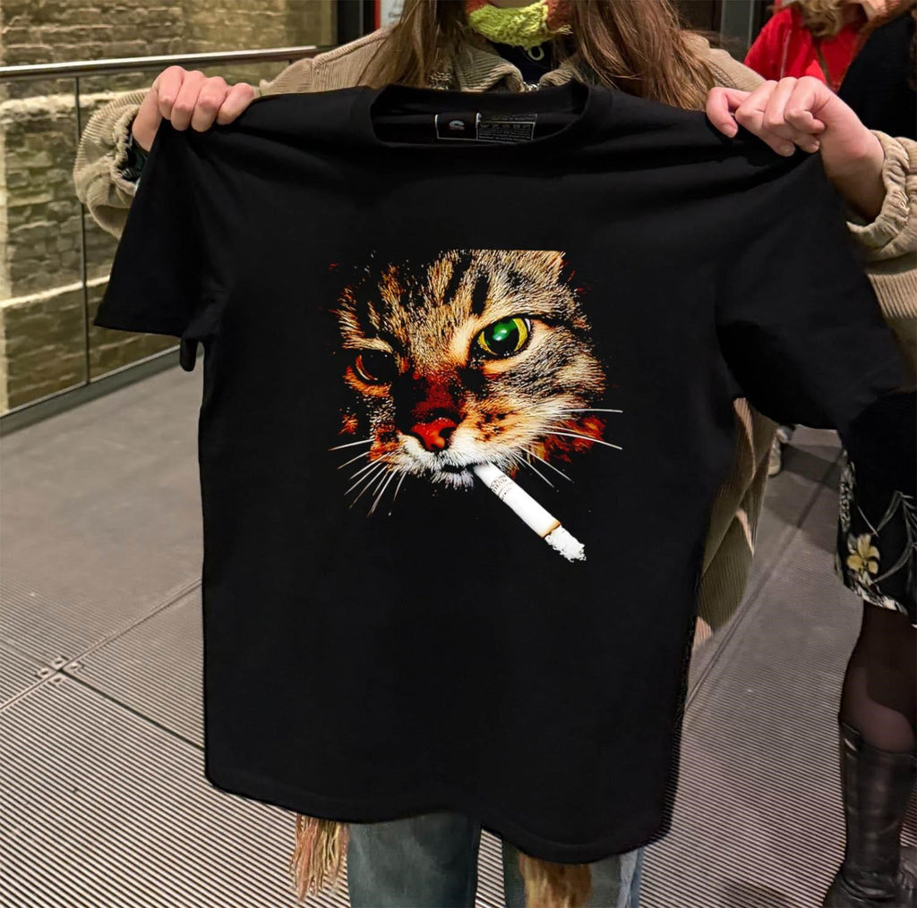 Smoking Tabby Cat Portrait With Russian Style Cigarette Graphic shirt