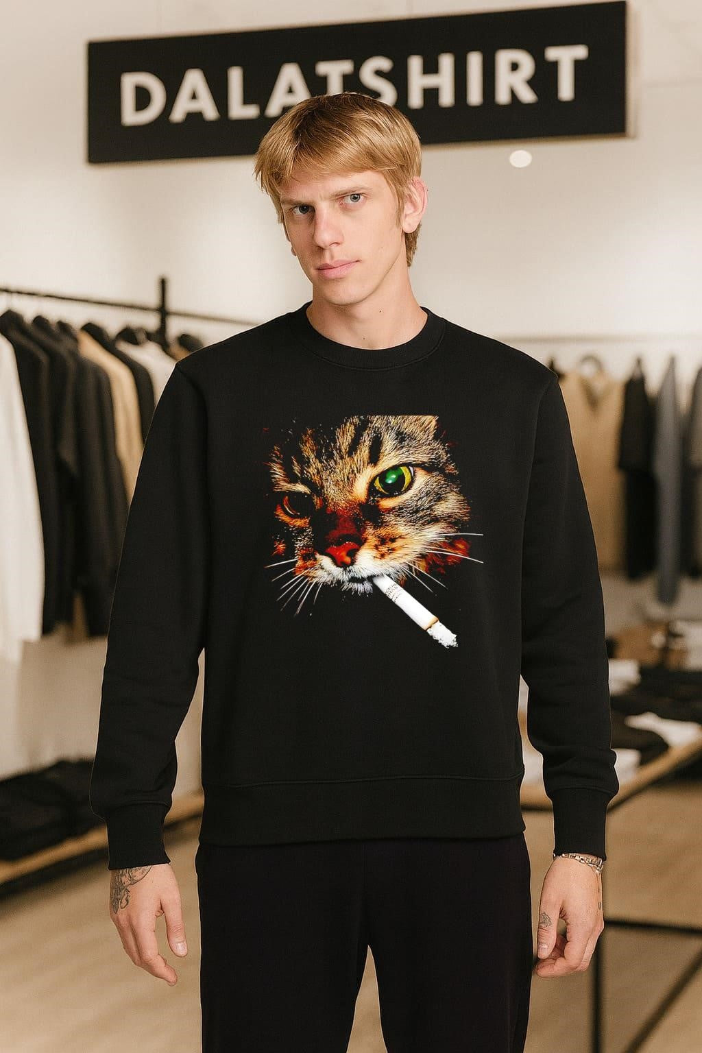 Smoking Tabby Cat Portrait With Russian Style Cigarette Graphic shirt