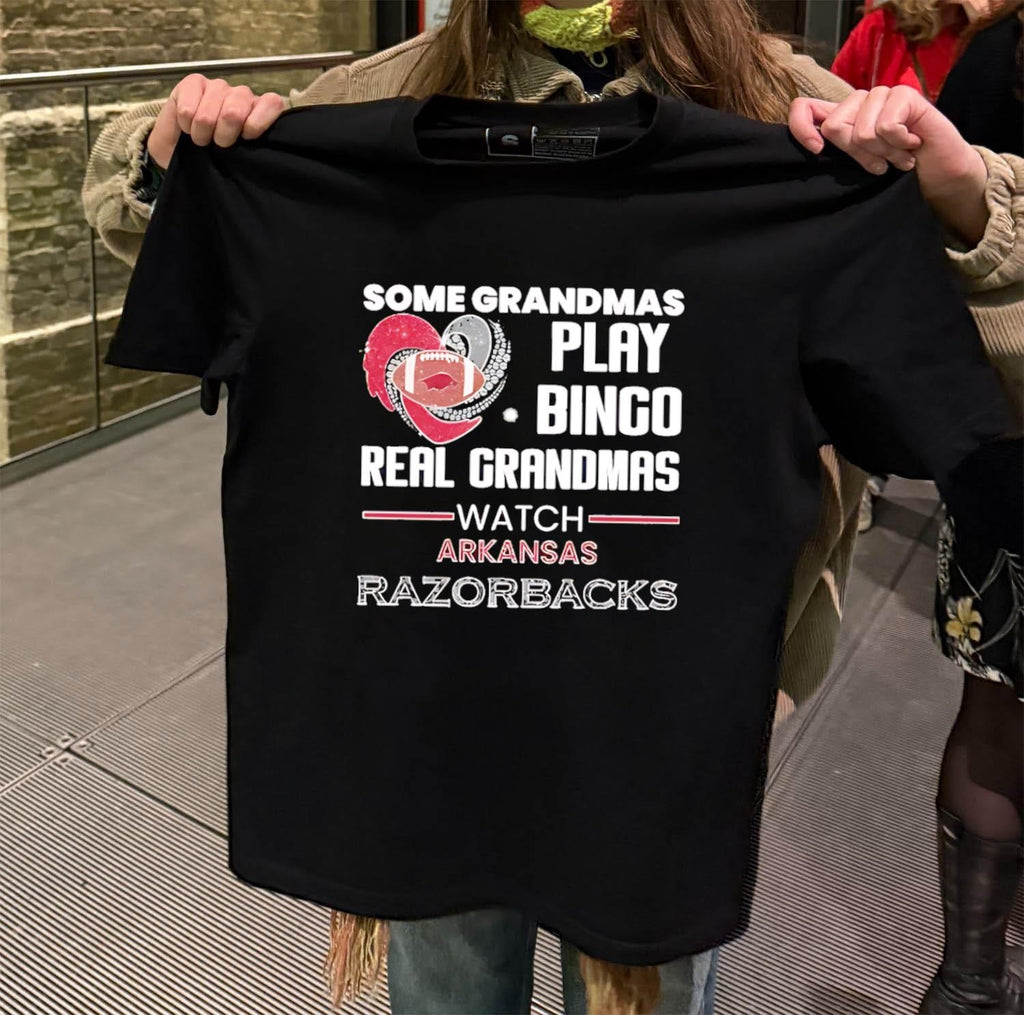 Some Grandmas play bingo real Grandmas watch Arkansas Razorbacks shirt