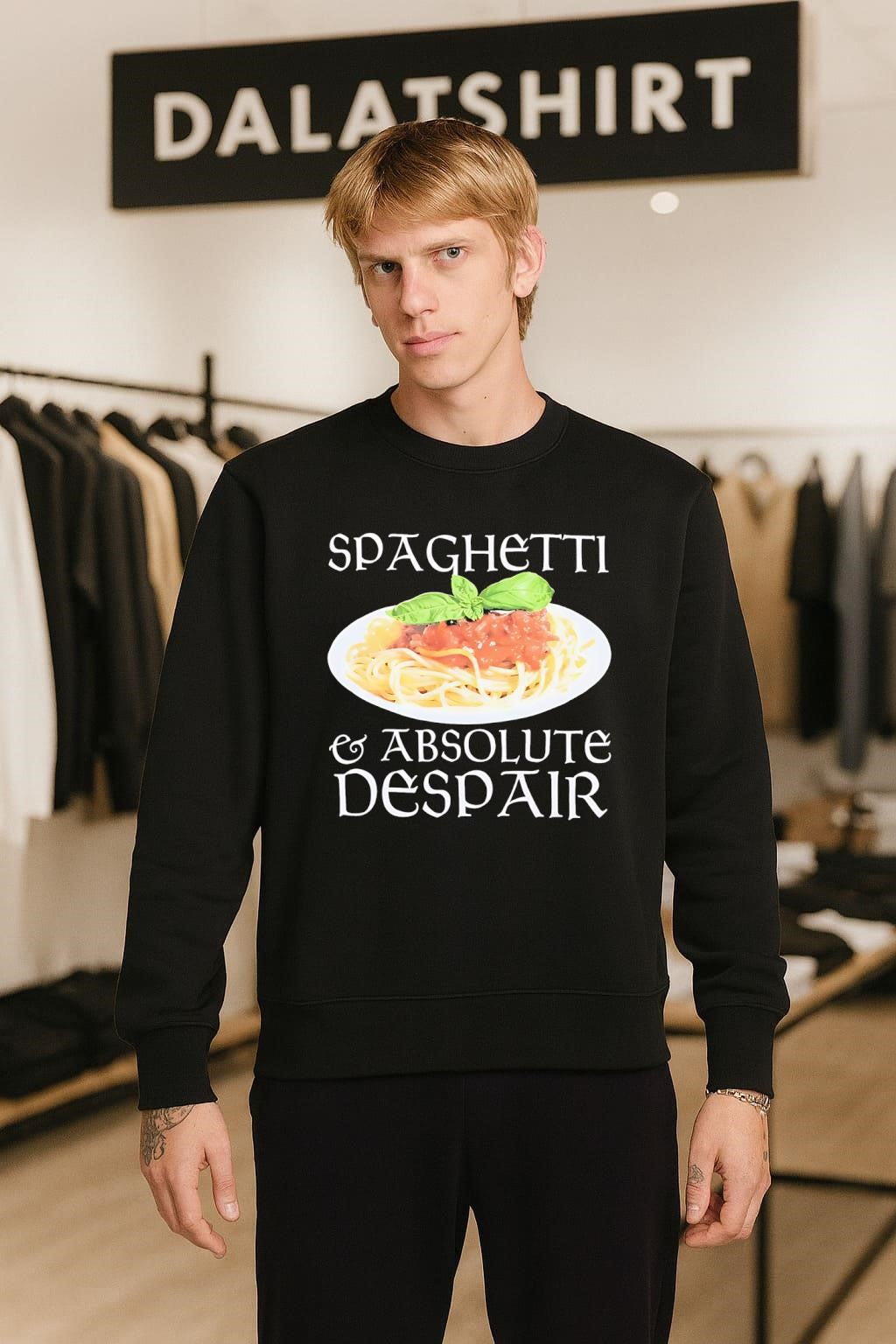 Spaghetti and Absolute Despair basil pasta food meme shirt