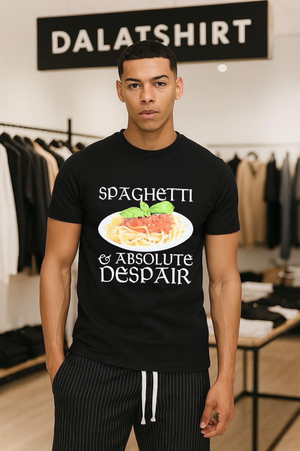 Spaghetti and Absolute Despair basil pasta food meme shirt
