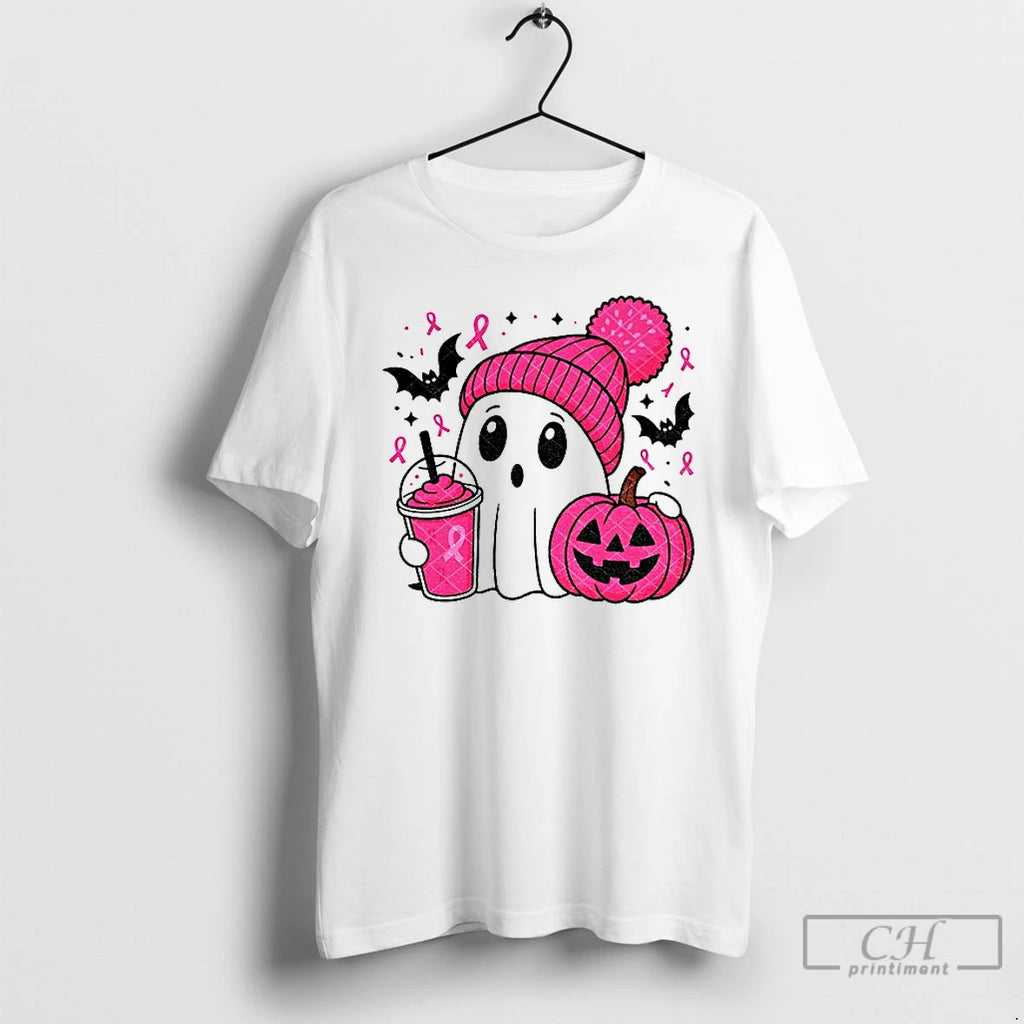 Spooky Ghost Breast Cancer Pink Bougie Ghost Halloween T Shirts