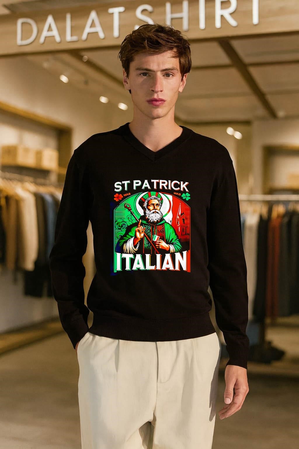 St Patrick Was Italian Saint Holding Italian Flag shamrock shirt