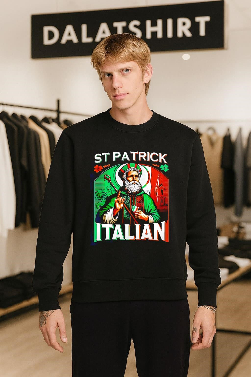 St Patrick Was Italian Saint Holding Italian Flag shamrock shirt