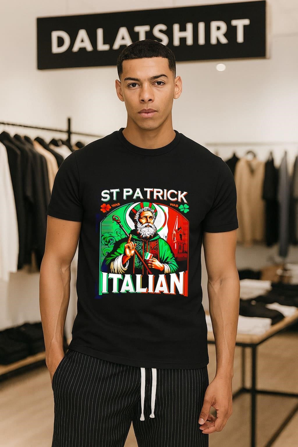St Patrick Was Italian Saint Holding Italian Flag shamrock shirt