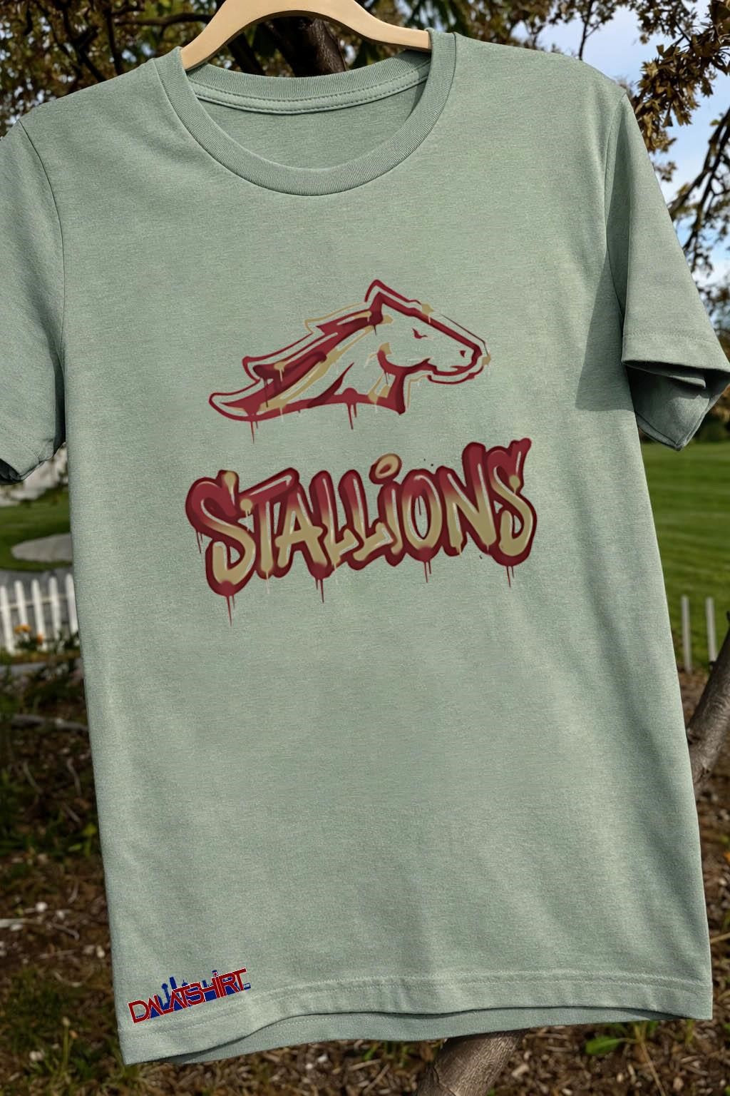 Stallions horse logo with graffiti paint drip style shirt