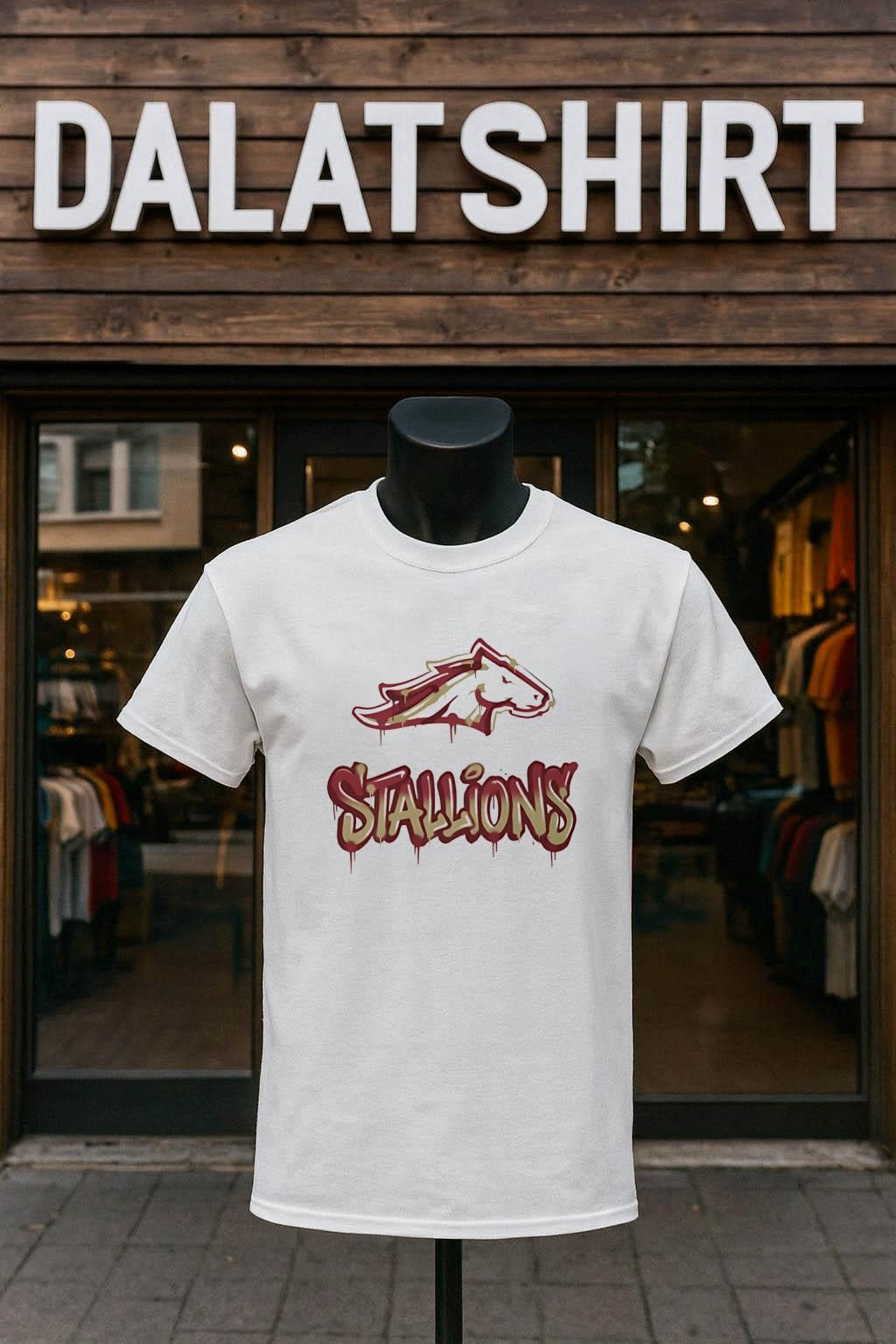 Stallions horse logo with graffiti paint drip style shirt