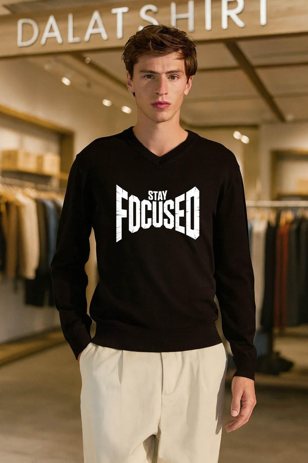 Stay Focused Distressed Block Letter shirt