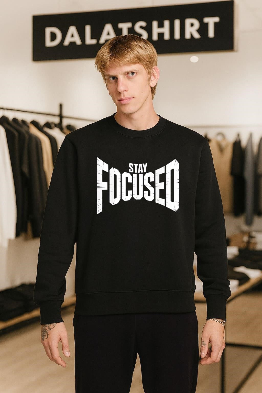 Stay Focused Distressed Block Letter shirt