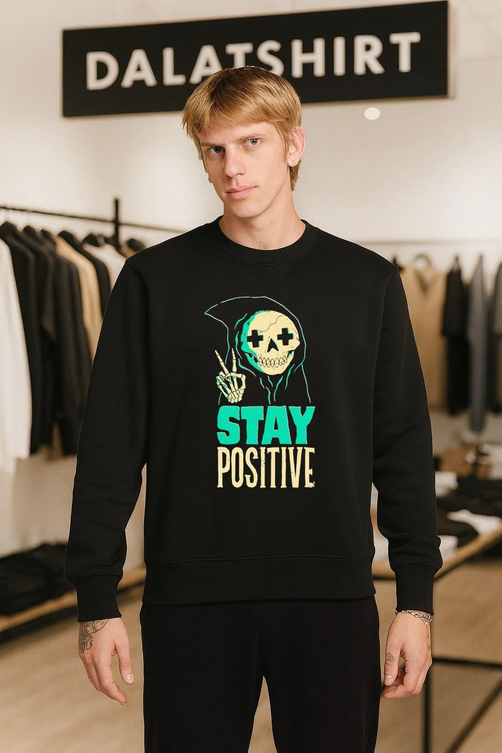 Stay Positive Skeleton Reaper Making Peace Sign Skeleton Hand Gesture shirt