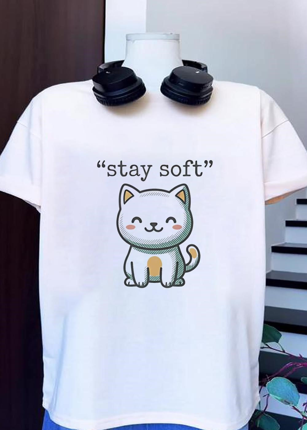 Stay Soft Cute Smiling Cartoon Cat shirt
