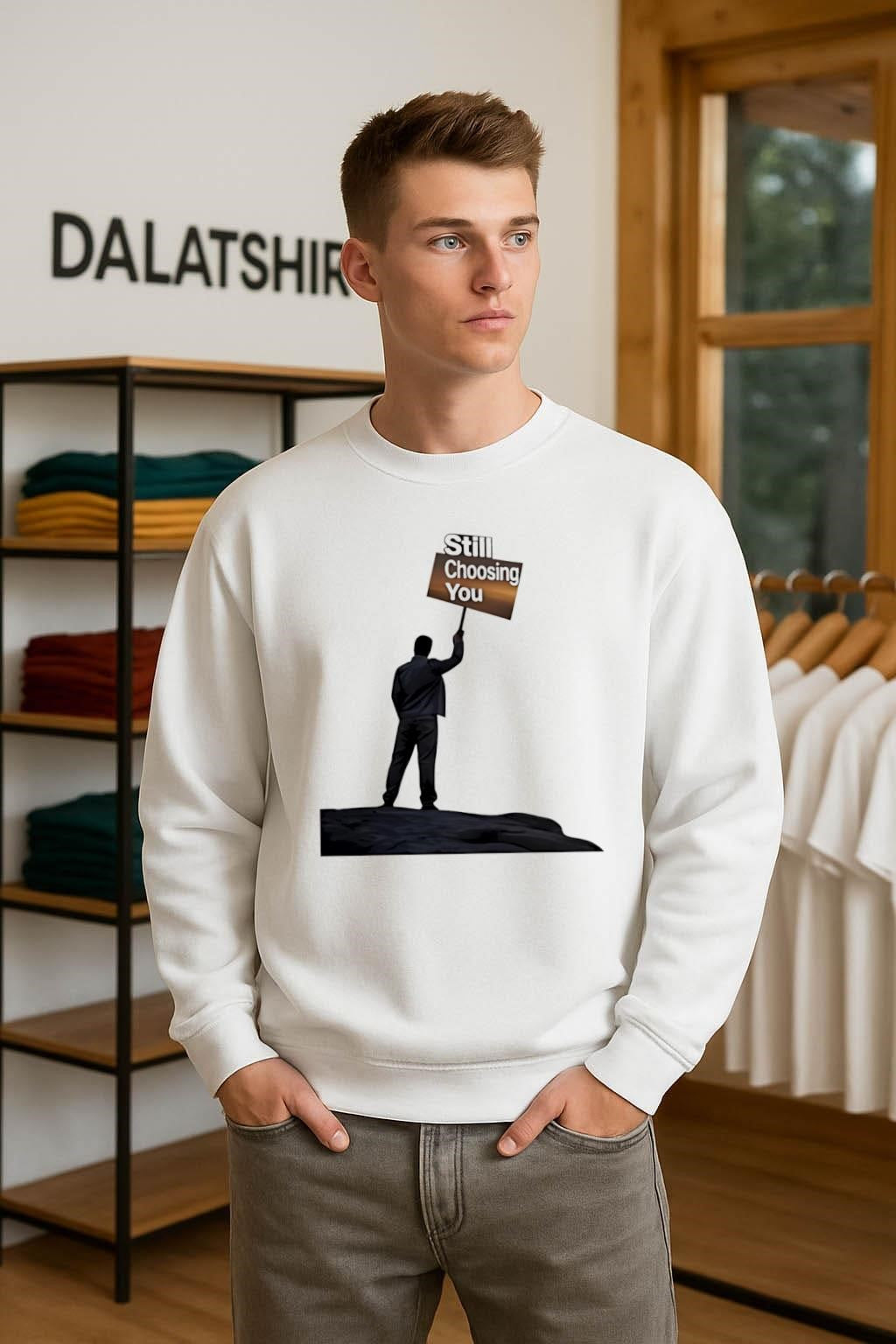 Still Choosing You Man Holding Sign On Hill Silhouette shirt