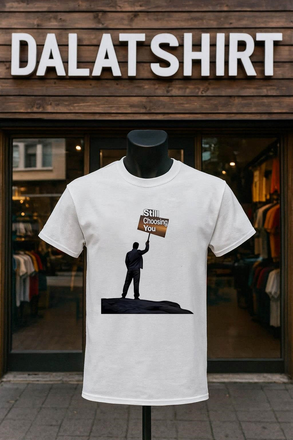 Still Choosing You Man Holding Sign On Hill Silhouette shirt