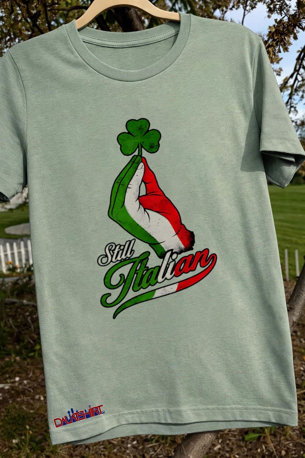Still Italian Hand Gesture Holding Green Shamrock Graphic shirt
