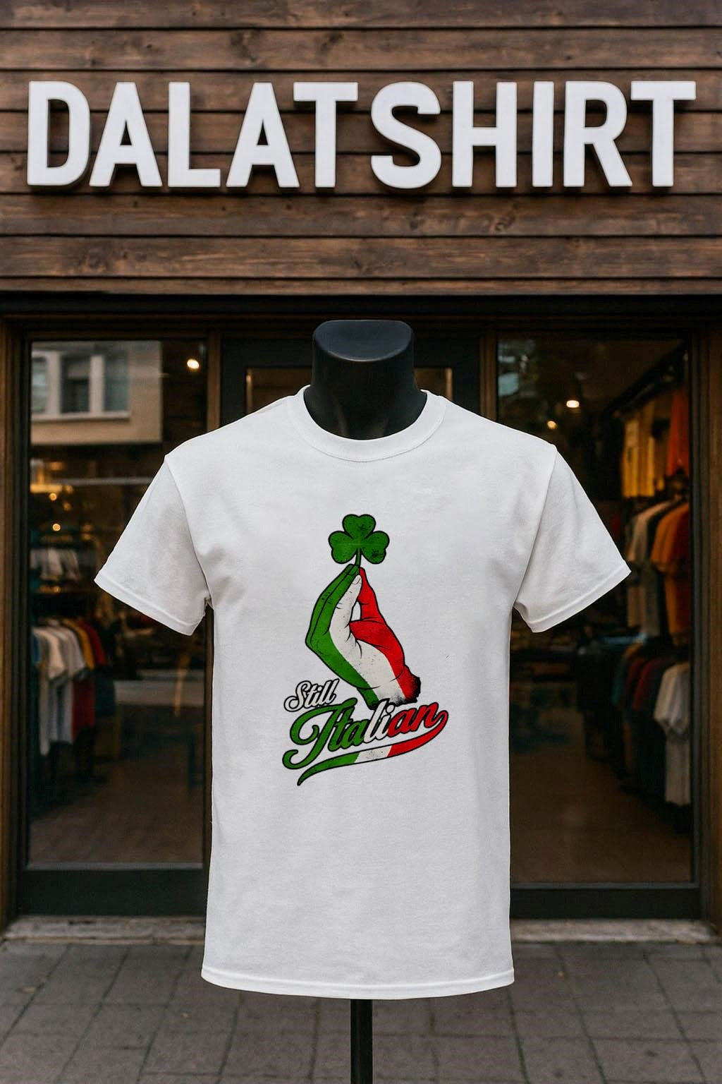 Still Italian Hand Gesture Holding Green Shamrock Graphic shirt