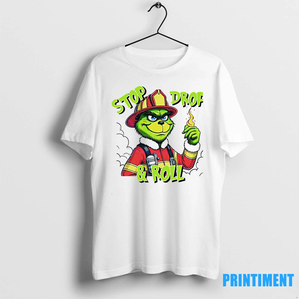 Stop Drop And Roll Grinch Christmas Fireman Tshirts Sweater