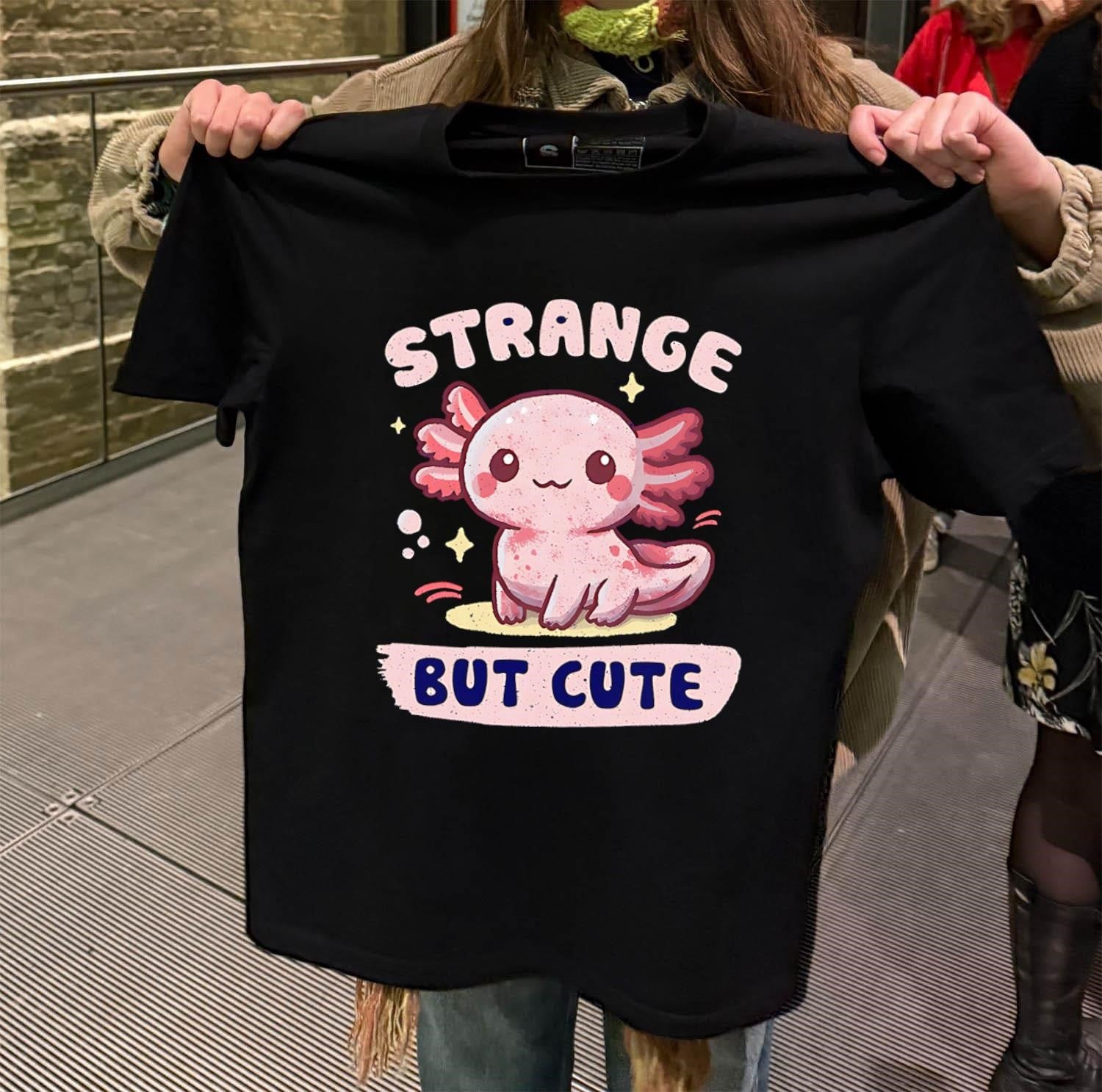 Strange But Cute Pink Axolotl Character Underwater Star shirt