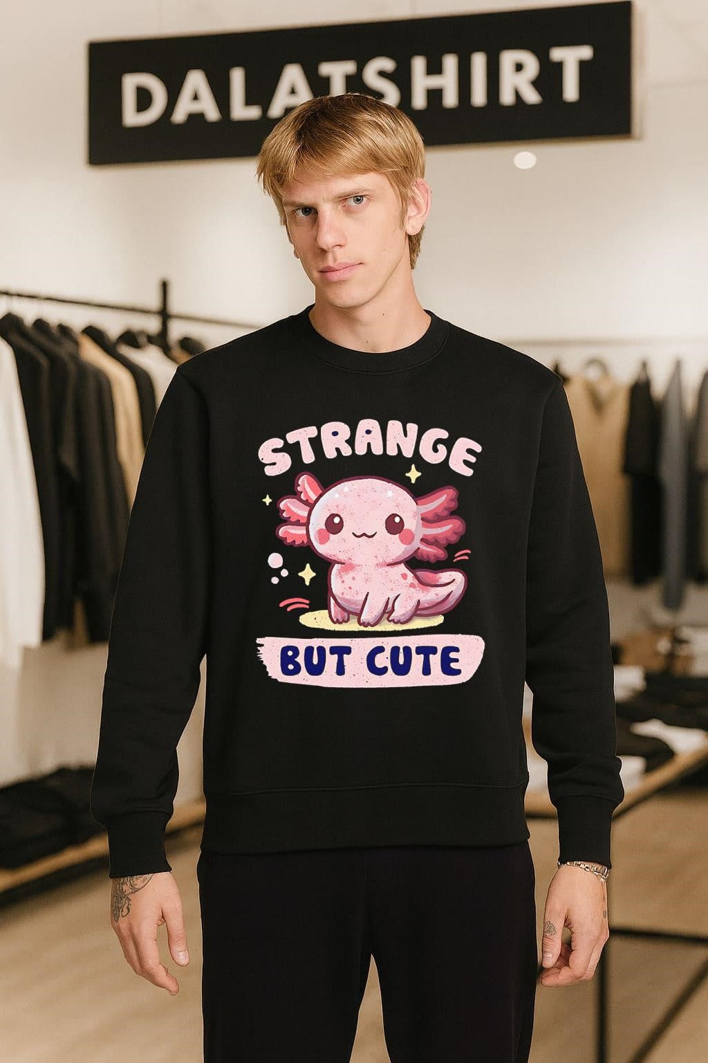 Strange But Cute Pink Axolotl Character Underwater Star shirt