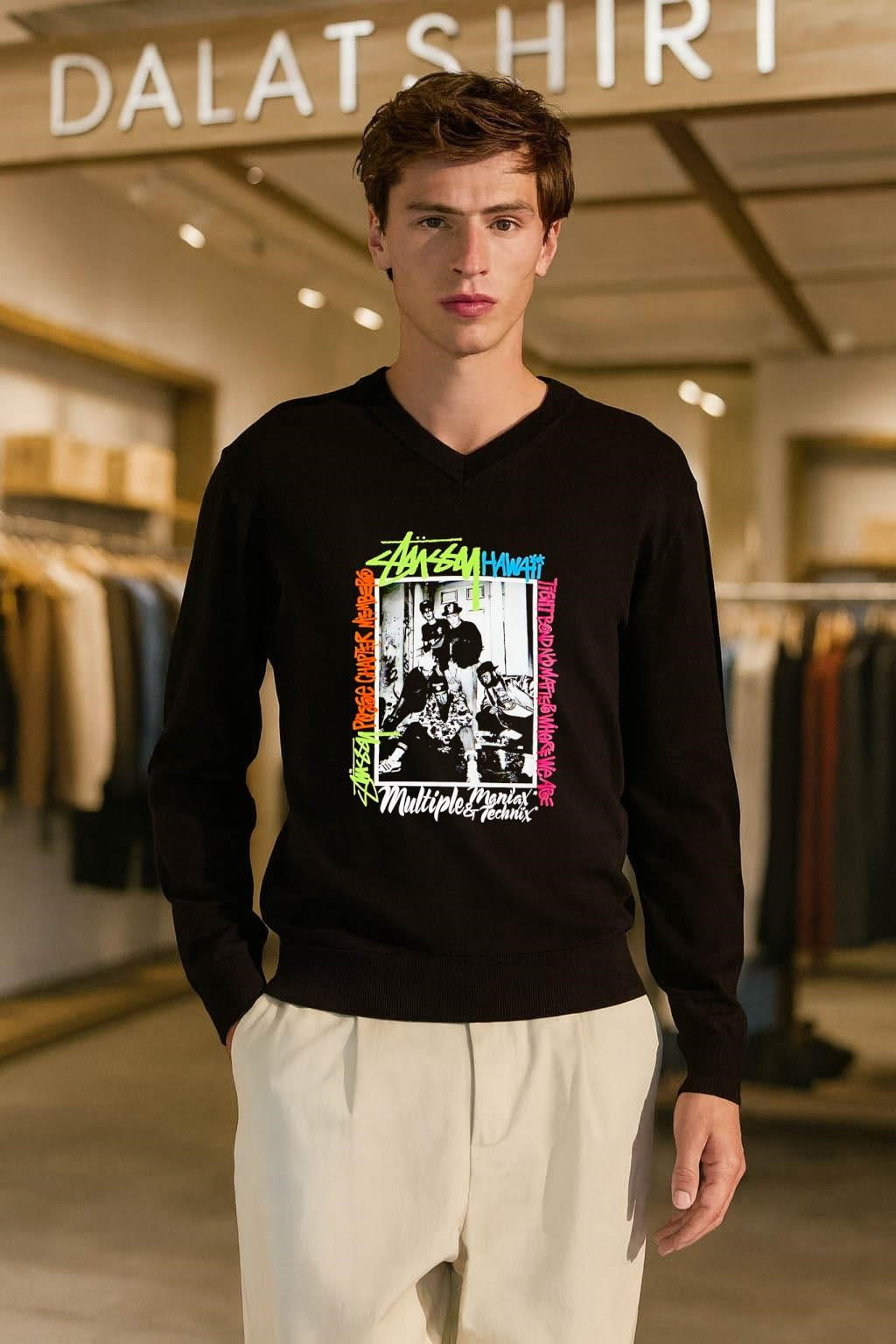 Stussy Hawaii Posse Chapter Members Multiple Maniax Technix Graphic shirt