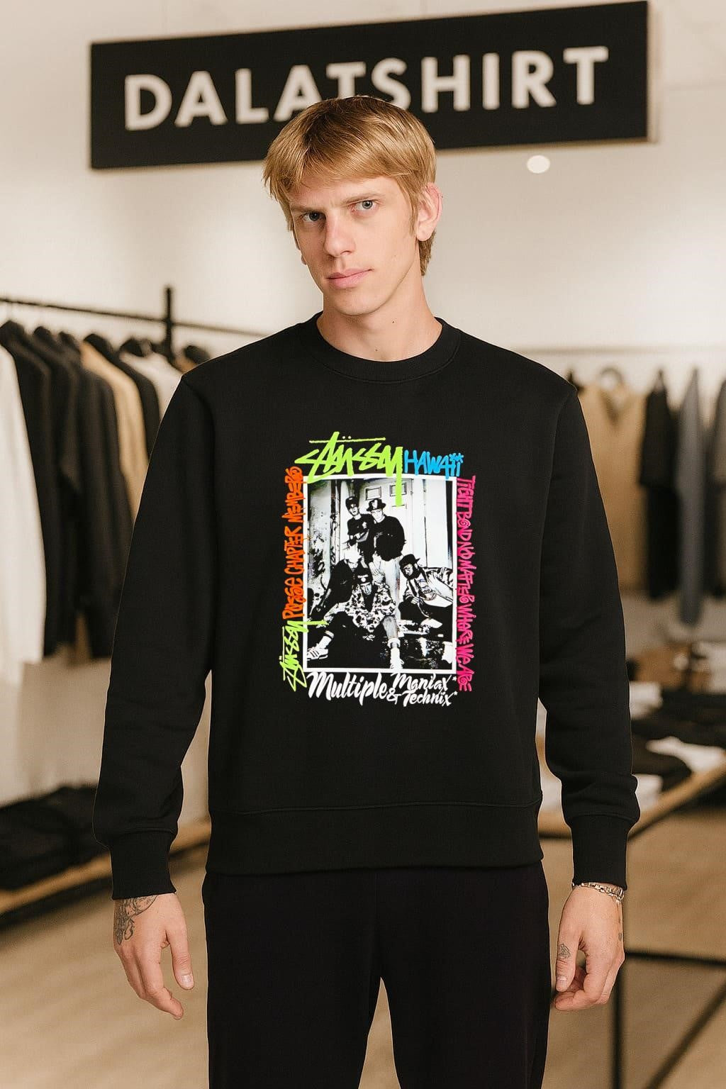 Stussy Hawaii Posse Chapter Members Multiple Maniax Technix Graphic shirt