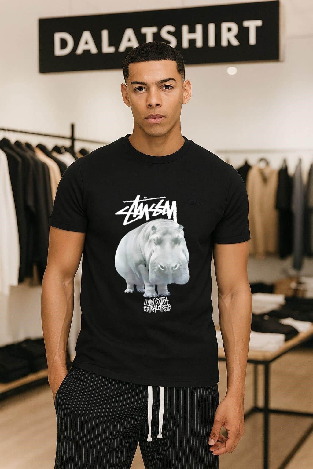 Stussy Logo Hippo Livin’ Extra Extra Large Streetwear shirt