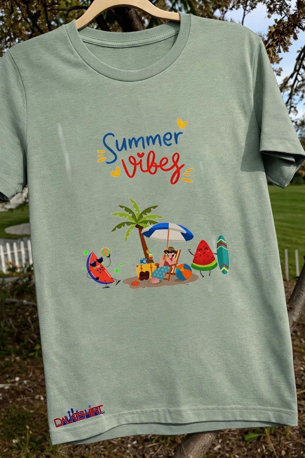 Summer Vibes Palm Tree Watermelon Characters Beach Sun shirt