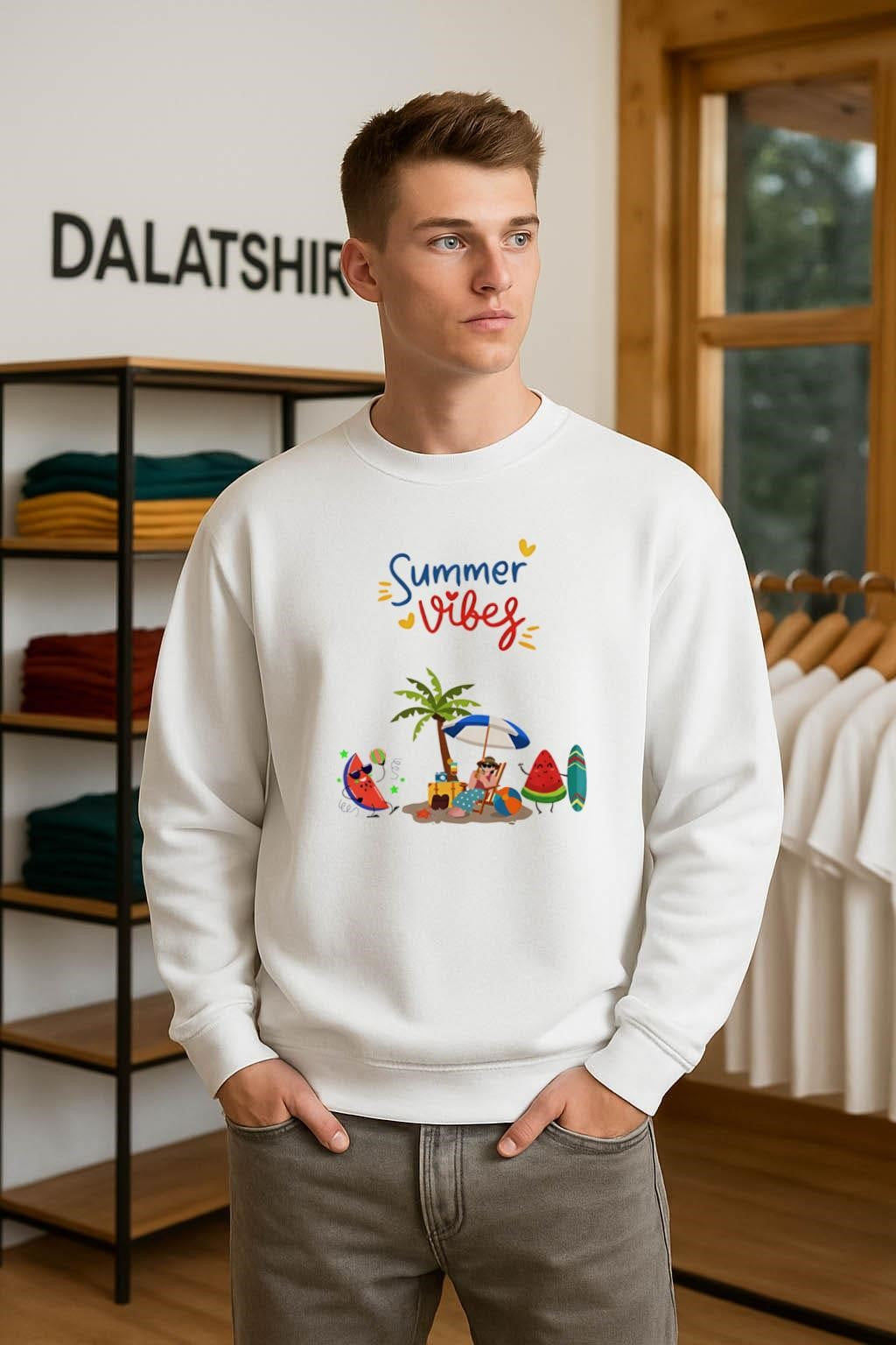 Summer Vibes Palm Tree Watermelon Characters Beach Sun shirt