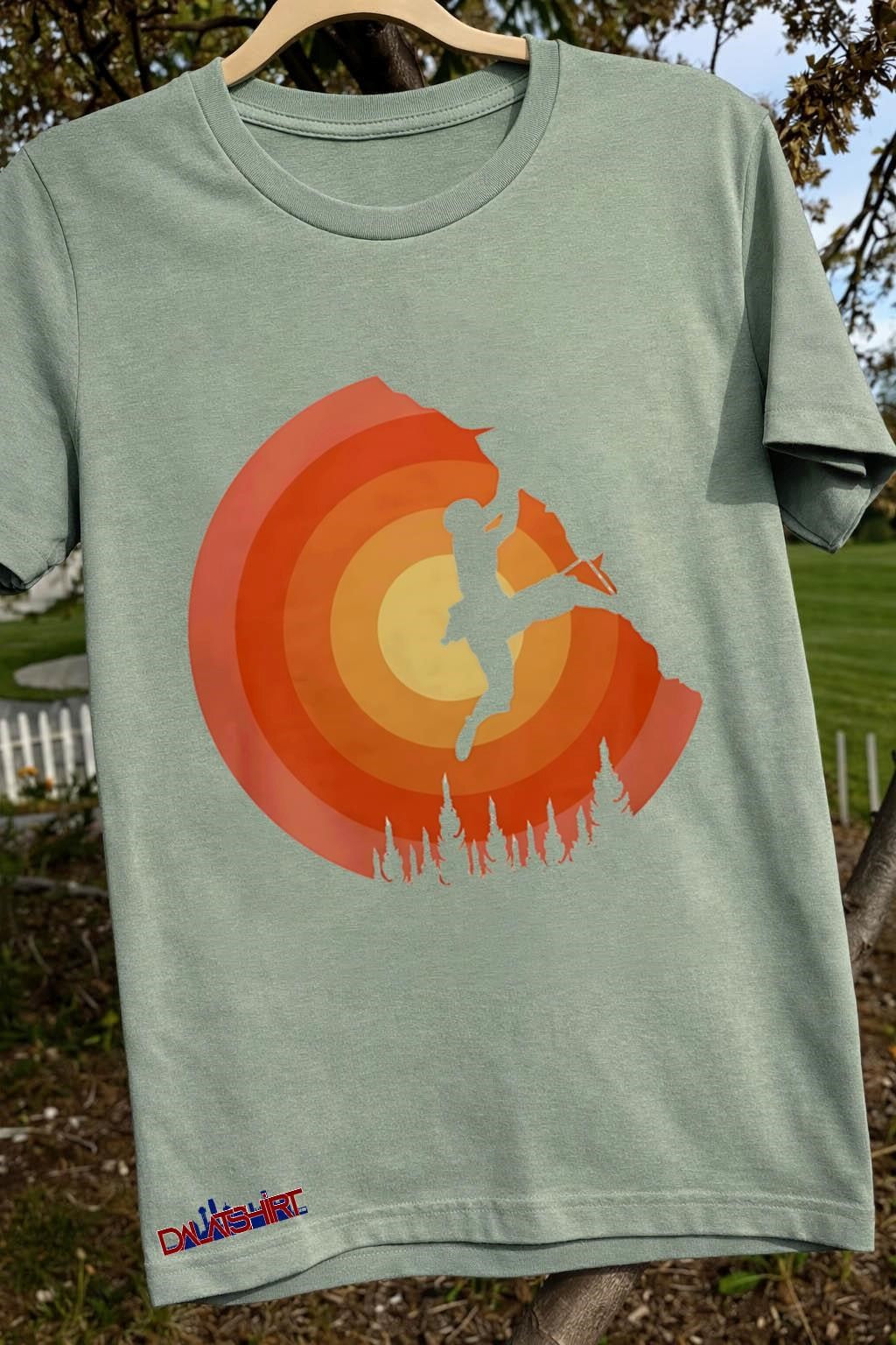 Sun Over Pines Rock Climber Silhouette shirt