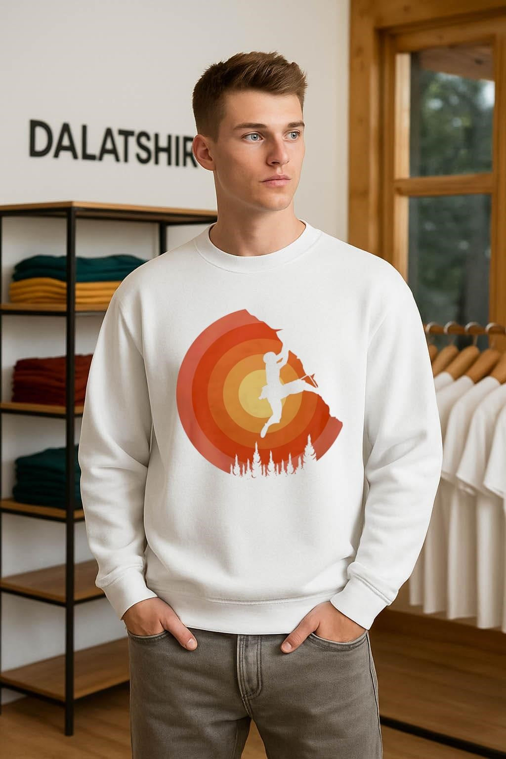 Sun Over Pines Rock Climber Silhouette shirt
