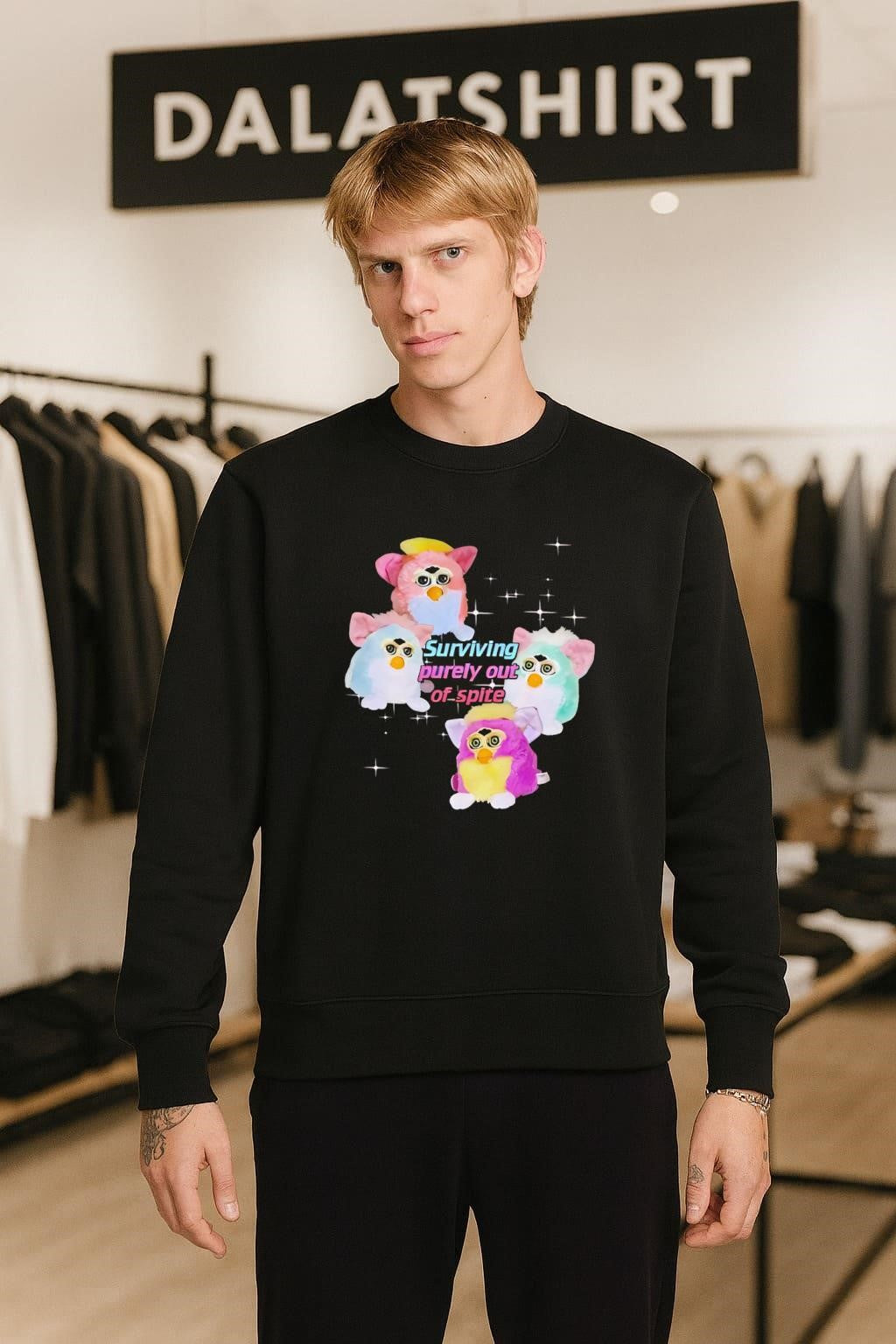 Surviving Purely Out Of Spite Four Colorful Furbies shirt