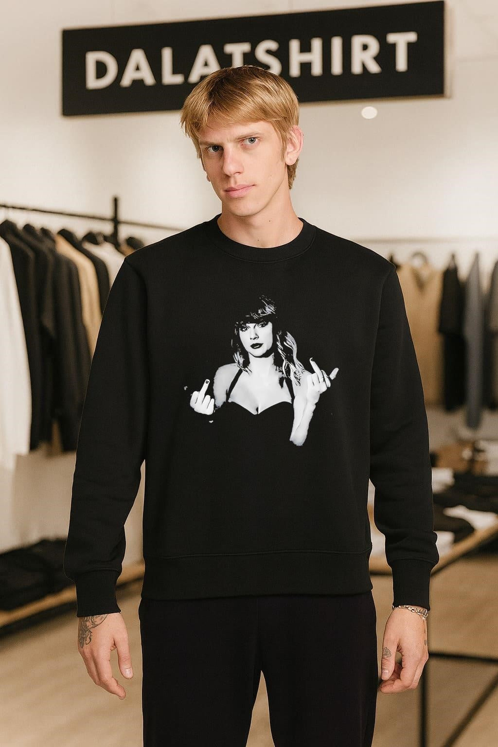 Swift Black And White Artistic Portrait Hand Gesture Music shirt