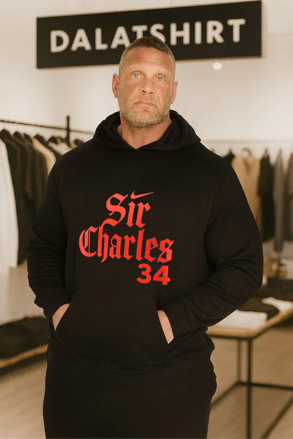 Swoosh Sir Charles 34 Gothic font basketball legend tribute shirt