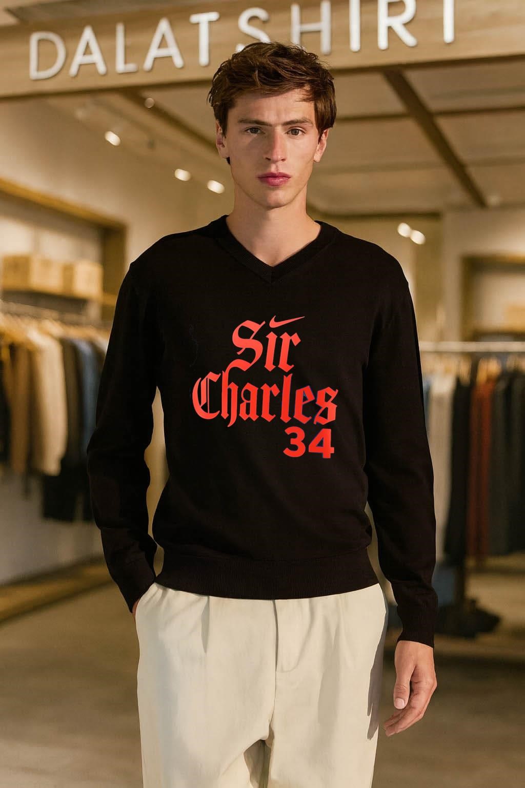 Swoosh Sir Charles 34 Gothic font basketball legend tribute shirt