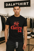 Swoosh Sir Charles 34 Gothic font basketball legend tribute shirt