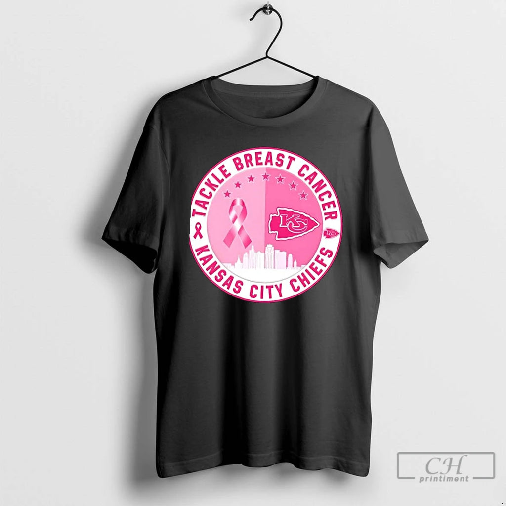 Tackle Breast Cancer Kansas City Chiefs Football Skyline T Shirts